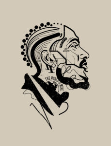 An abstract screen print of Nipsey Hussle showing his side profile.